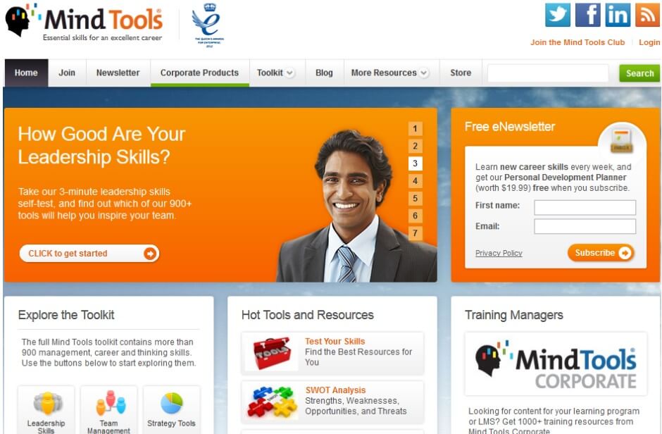 example of mindtools landing page