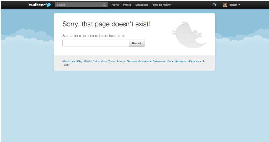 custom 404 page example - twitter