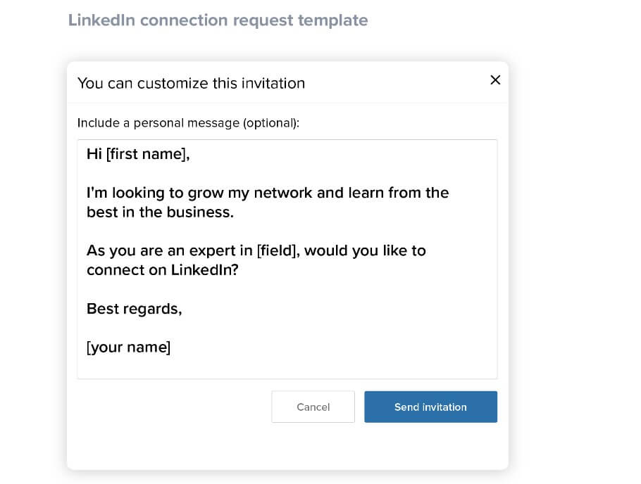 LinkedIn InMail connection template sample