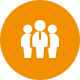 Frame 1000004314 | Scion Social | Scion Social Group of three people icon on an orange circle, representing a team or community