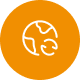 Group 1000003410 1 | Scion Social | Scion Social Globe with circular arrows on an orange circle, symbolizing global recycling or sustainability.