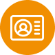 Group 1000003410 | Scion Social | Scion Social ID card icon with a user silhouette on an orange circular background