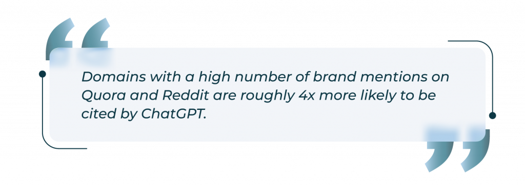 Quote | Scion Social | Scion Social Quote: 'Domains with a high number of brand mentions on Quora and Reddit are roughly 4x more likely to be cited by ChatGPT.'